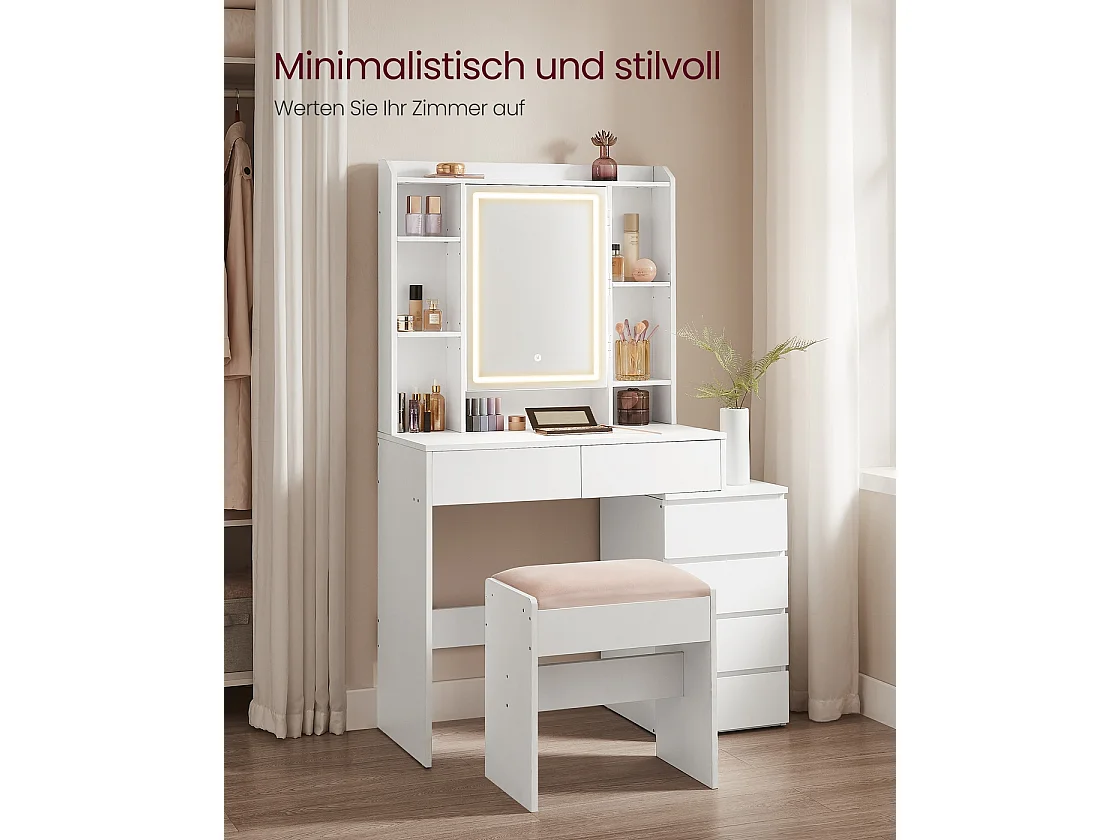 Sminkbord med LED-belysning modernt molnvitt