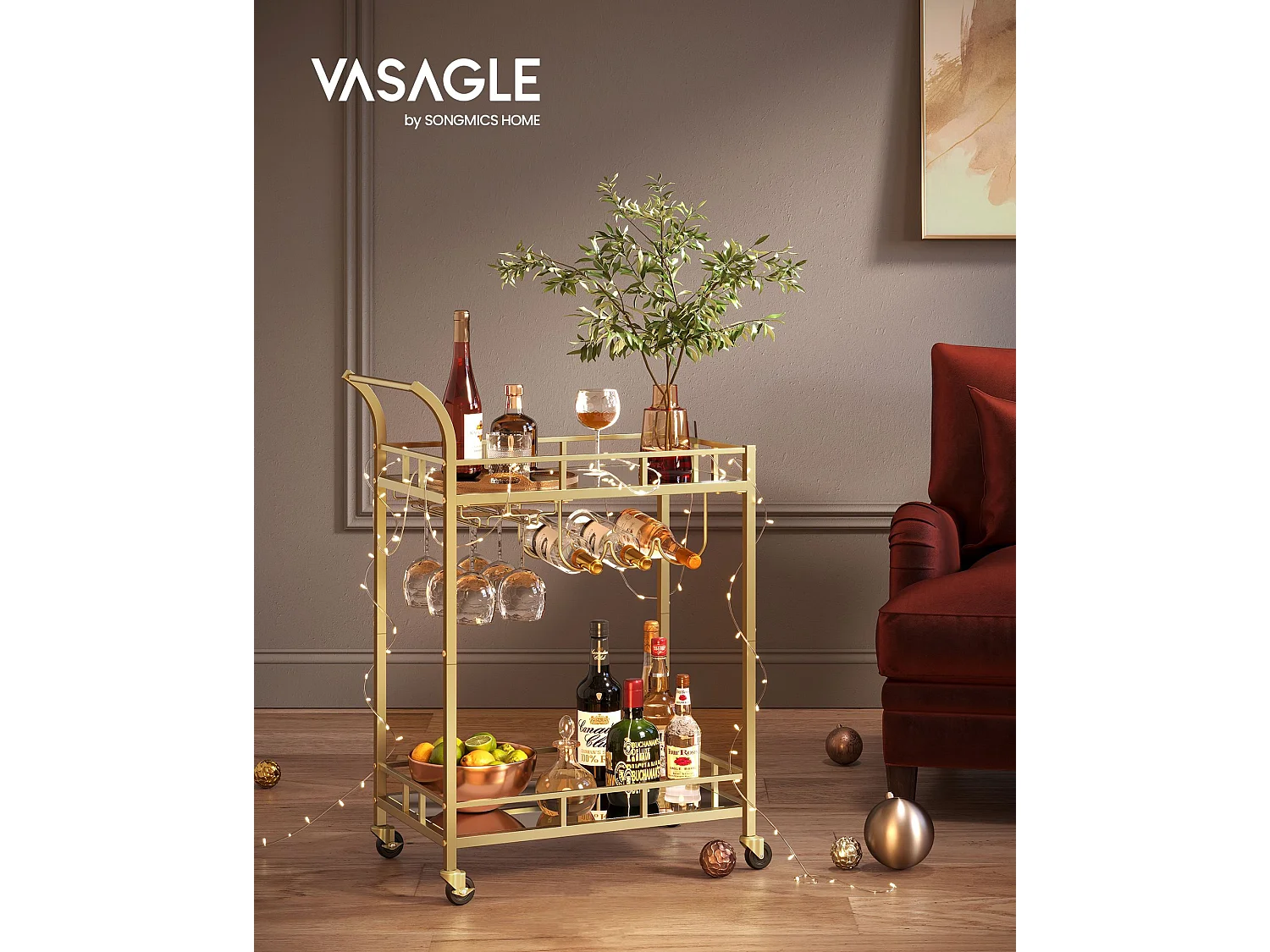 Desserte pour boissons doré