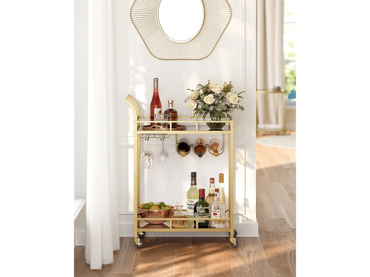Desserte pour boissons doré