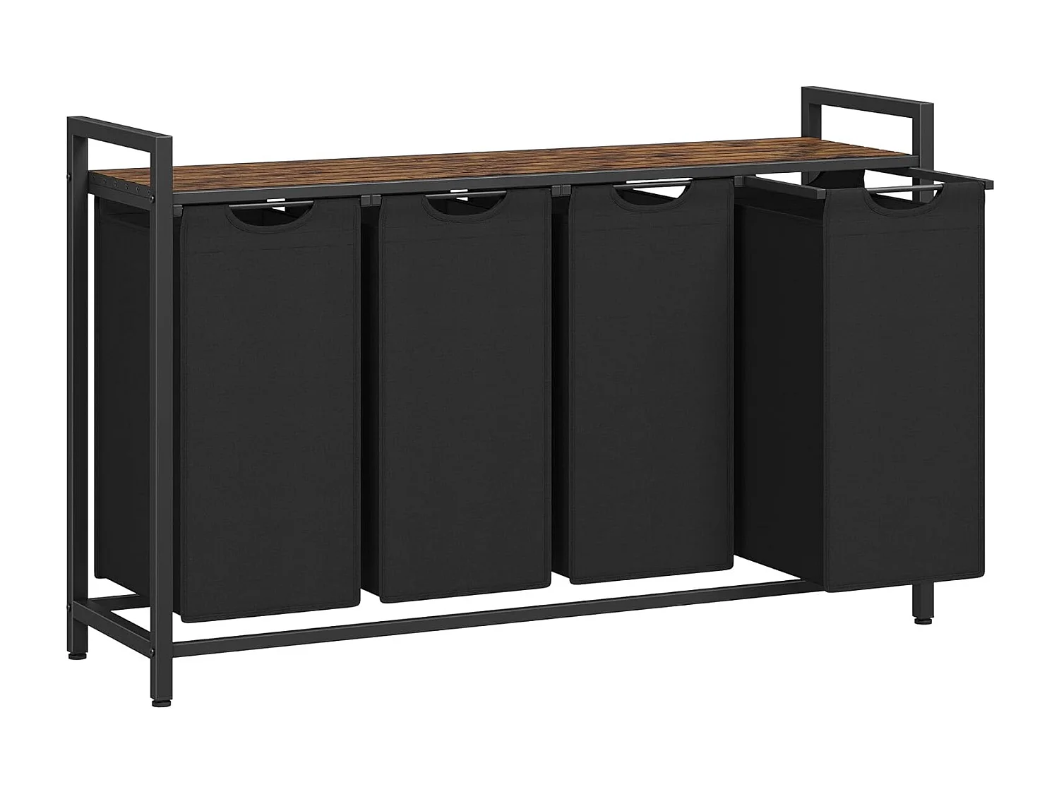 VASAGLE vasketøjskurv, vasketøjskurv med 4 rum, udtrækkelige og aftagelige vasketøjsposer, vasketøjssortering, hylde, metalramme, 4 x 40L, 116 x 33 x 72 cm, rustik