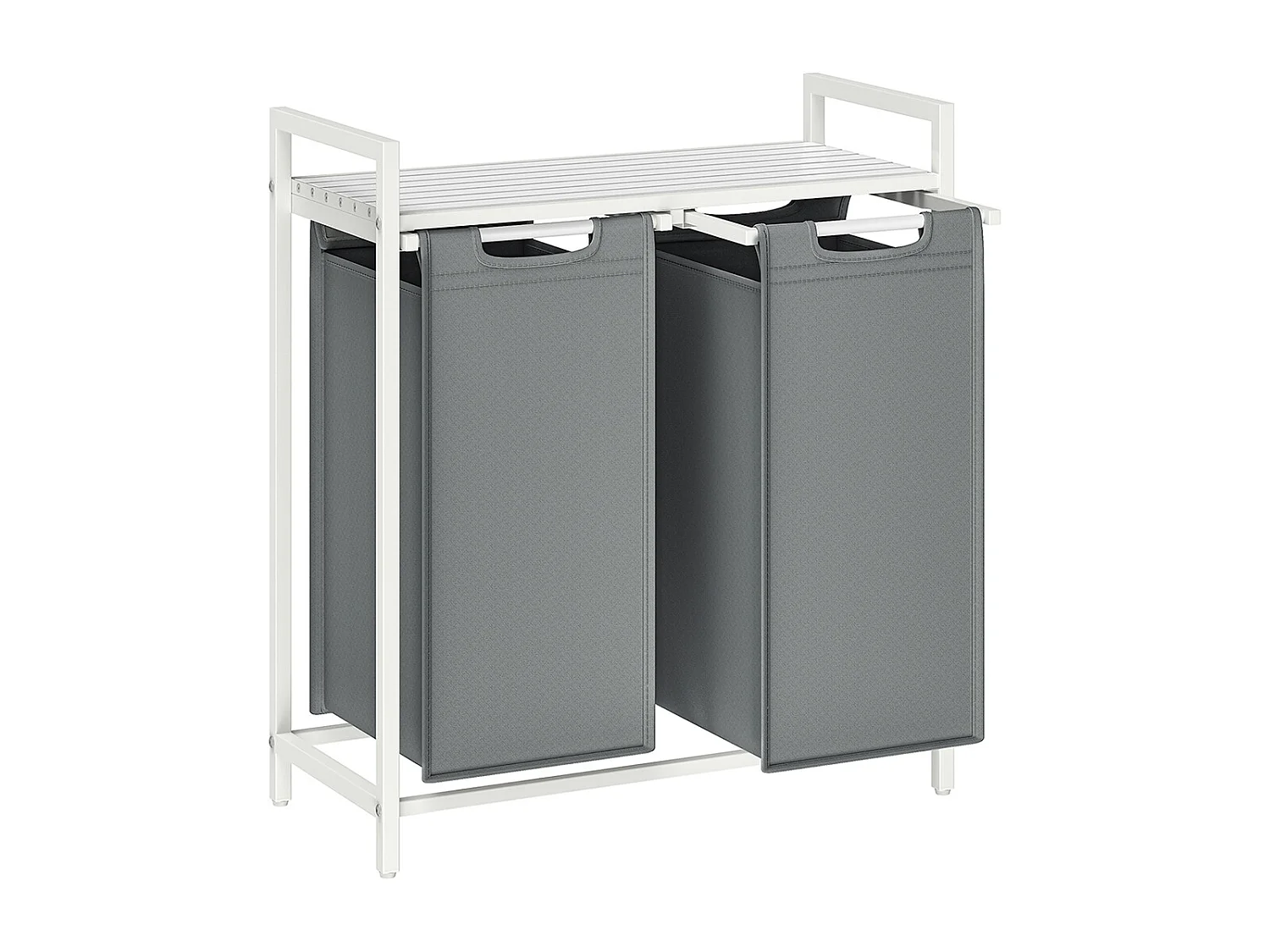 VASAGLE Wäschekorb, 2 Fächer, Wäschekorb mit Regal, Wäschekorb, Wäschesack aus Oxford-Gewebe, ausziehbar, abnehmbar, Metallrahmen, 2 x 46 L, 73 x 33 x 72 cm,