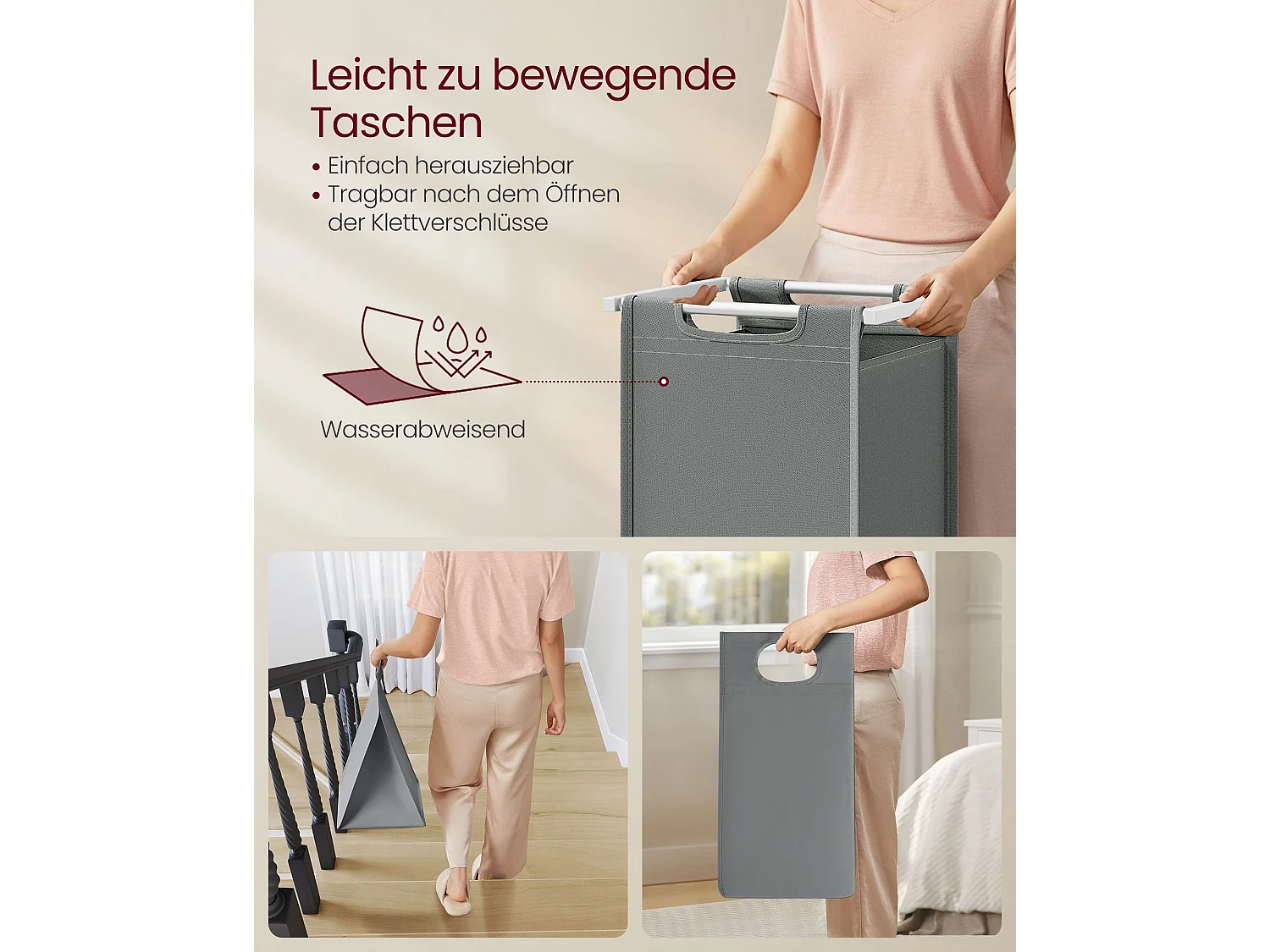 VASAGLE Wäschekorb, 2 Fächer, Wäschekorb mit Regal, Wäschekorb, Wäschesack aus Oxford-Gewebe, ausziehbar, abnehmbar, Metallrahmen, 2 x 46 L, 73 x 33 x 72 cm,