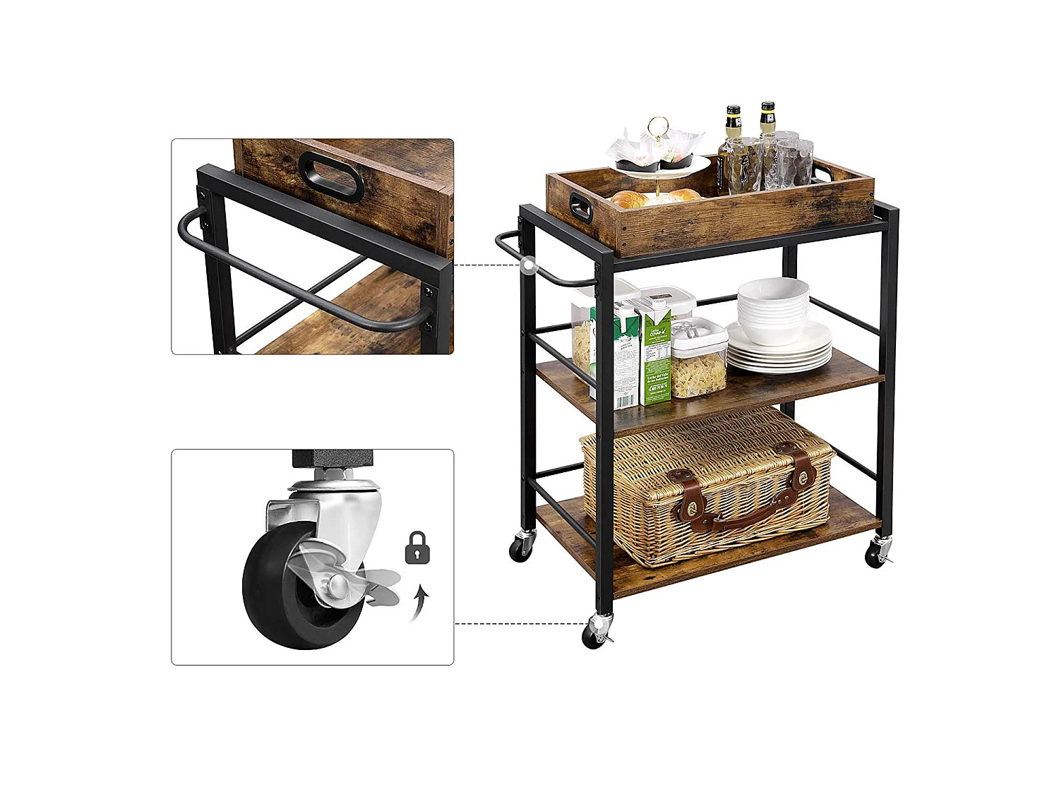Køkkenvogn med bakke vintage brun