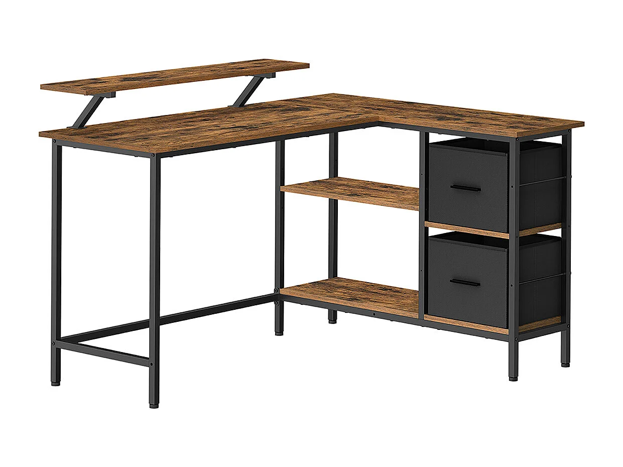 L-formet skrivebord med 2 skuffer 135 x 105 cm
