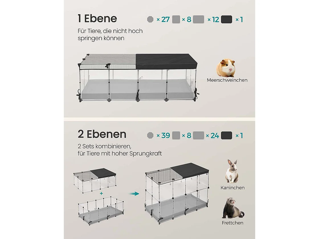 Indhegning til små dyr lavet af plastpaneler 144 x 74 x 47 cm skyhvid