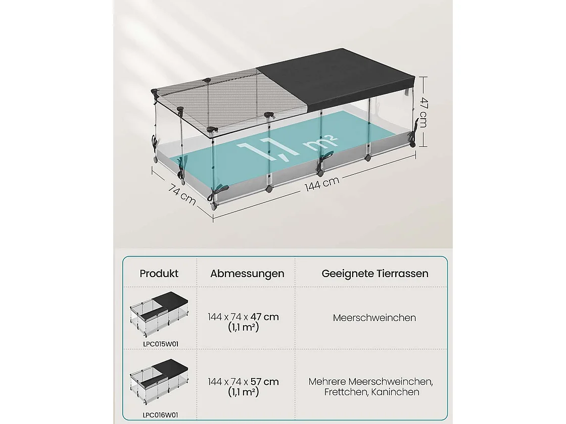 Indhegning til små dyr lavet af plastpaneler 144 x 74 x 47 cm skyhvid