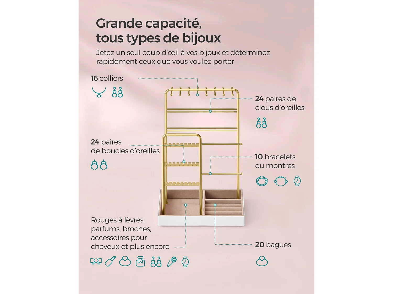 Schmuckständer Metallrahmen Geschenkidee goldfarbig