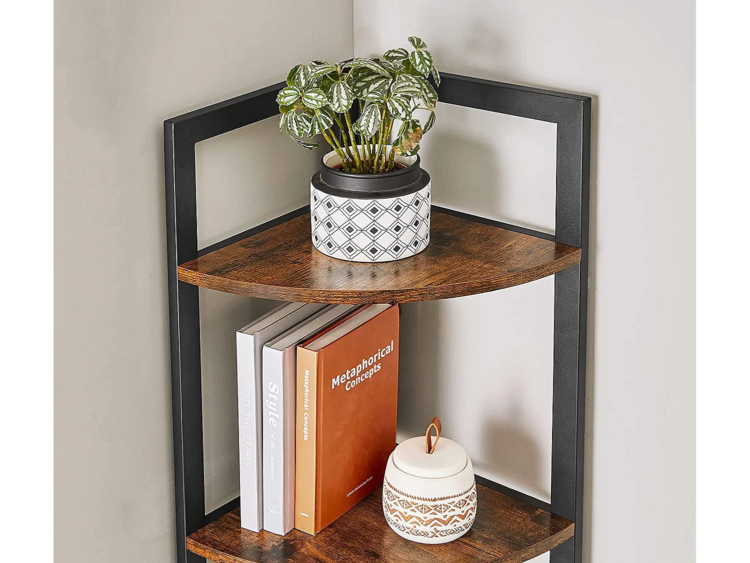 VASAGLE 5-Tier Eckregal, Mehrzweckregal, Pflanzenständer, 30 x 30 x 150 cm, industriell, für Wohnzimmer, Schlafzimmer, Home Office, rustikal braun und schwarz