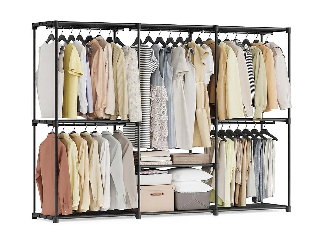 Armoire de rangement avec 5 barres de suspension 205 x 43 x 166 cm noir d’encre