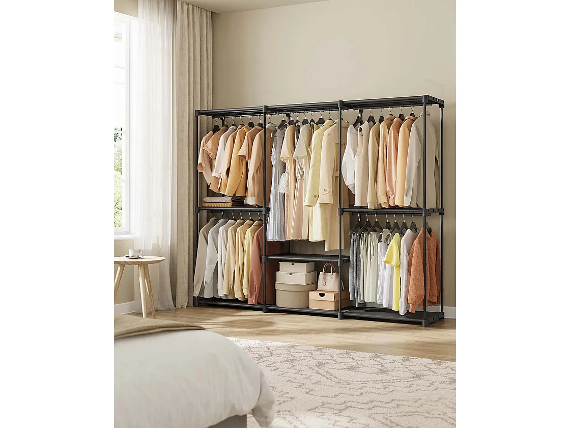 Armoire de rangement avec 5 barres de suspension 205 x 43 x 166 cm noir d’encre