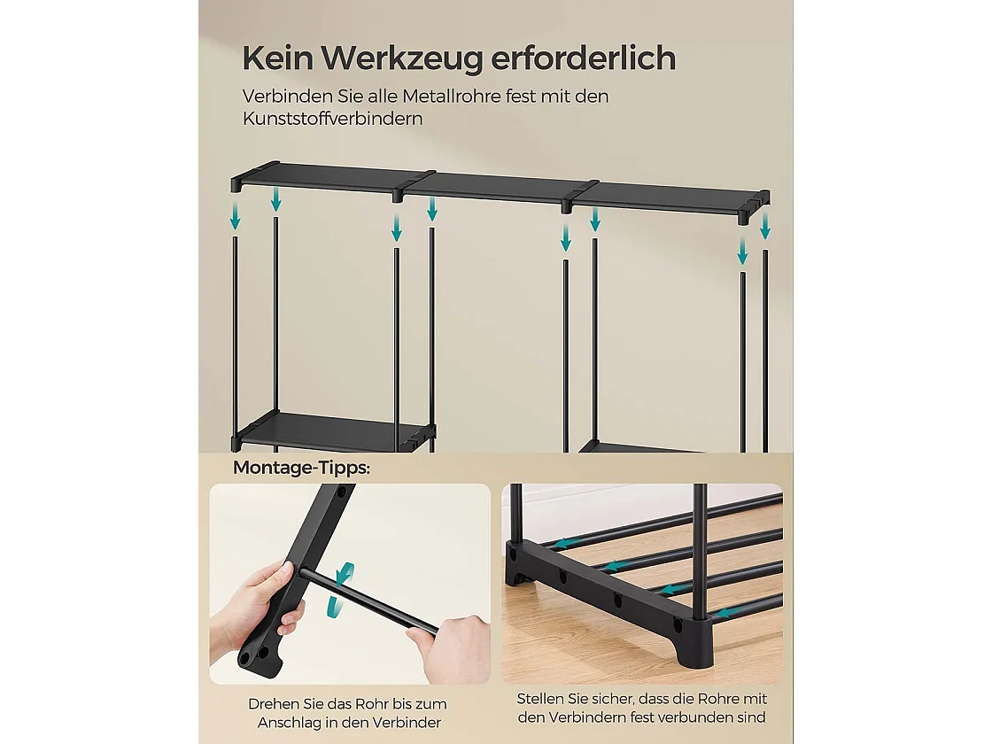 Armoire de rangement avec 5 barres de suspension 205 x 43 x 166 cm noir d’encre