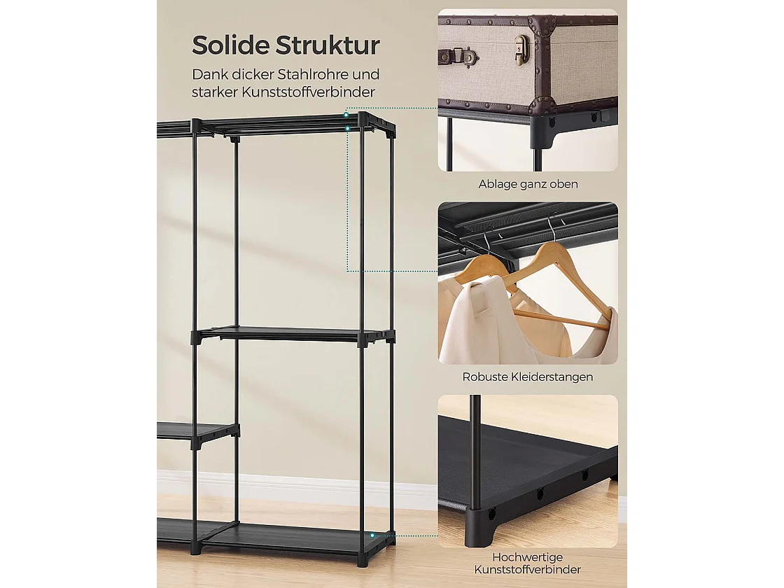 Armoire de rangement avec 5 barres de suspension 205 x 43 x 166 cm noir d’encre