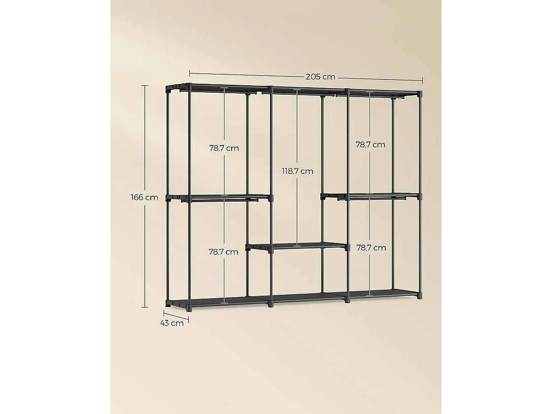 Armoire de rangement avec 5 barres de suspension 205 x 43 x 166 cm noir d’encre