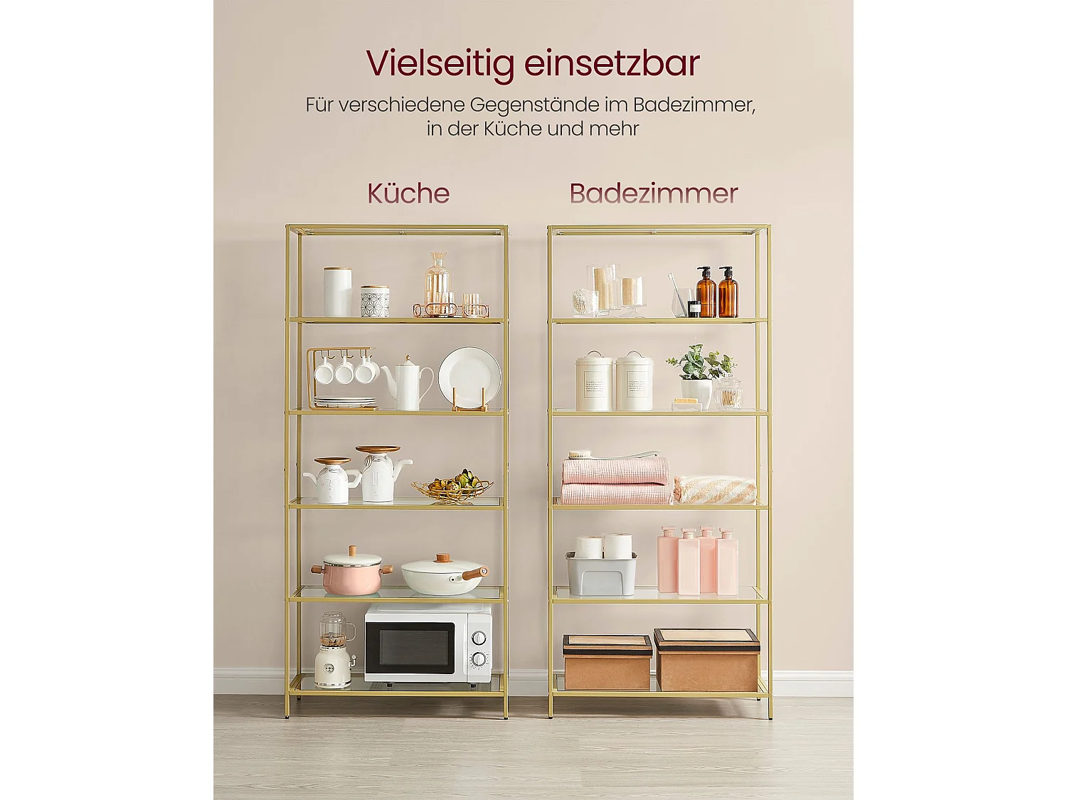 VASAGLE Bookcase, 6-Tier Bookshelf, Slim Shelving Unit for Bedroom, Bathroom, Home Office, Tempered Glass, Steel Frame