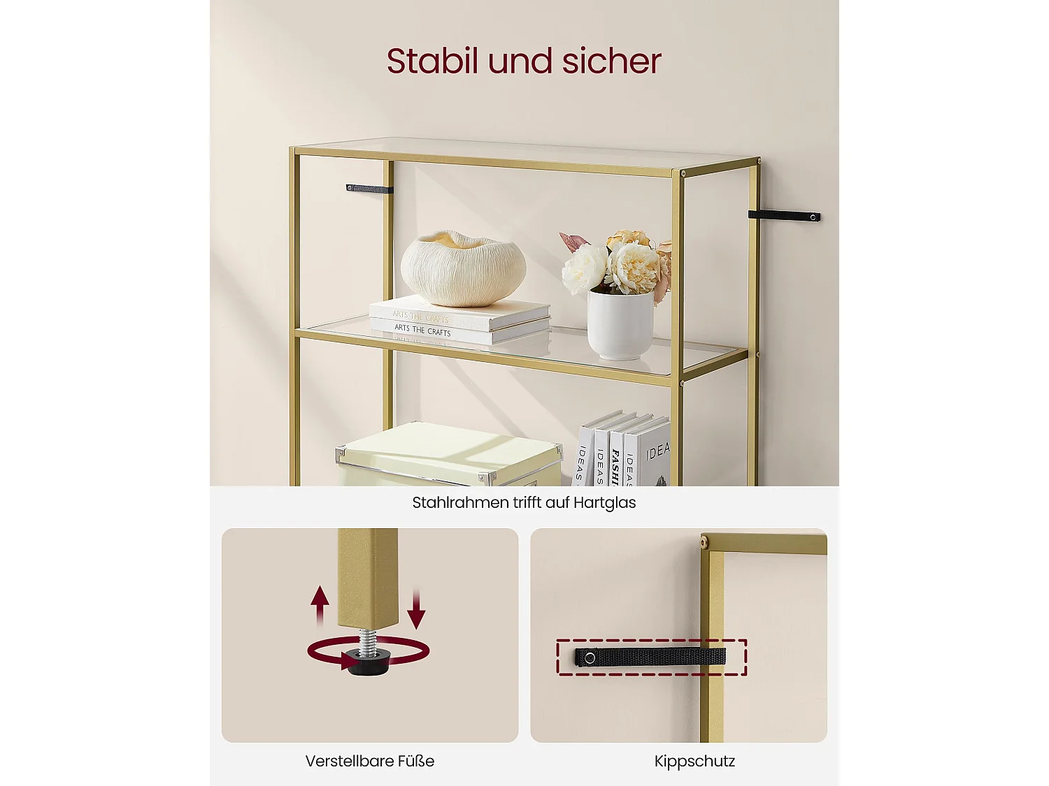 VASAGLE Bookcase, 6-Tier Bookshelf, Slim Shelving Unit for Bedroom, Bathroom, Home Office, Tempered Glass, Steel Frame
