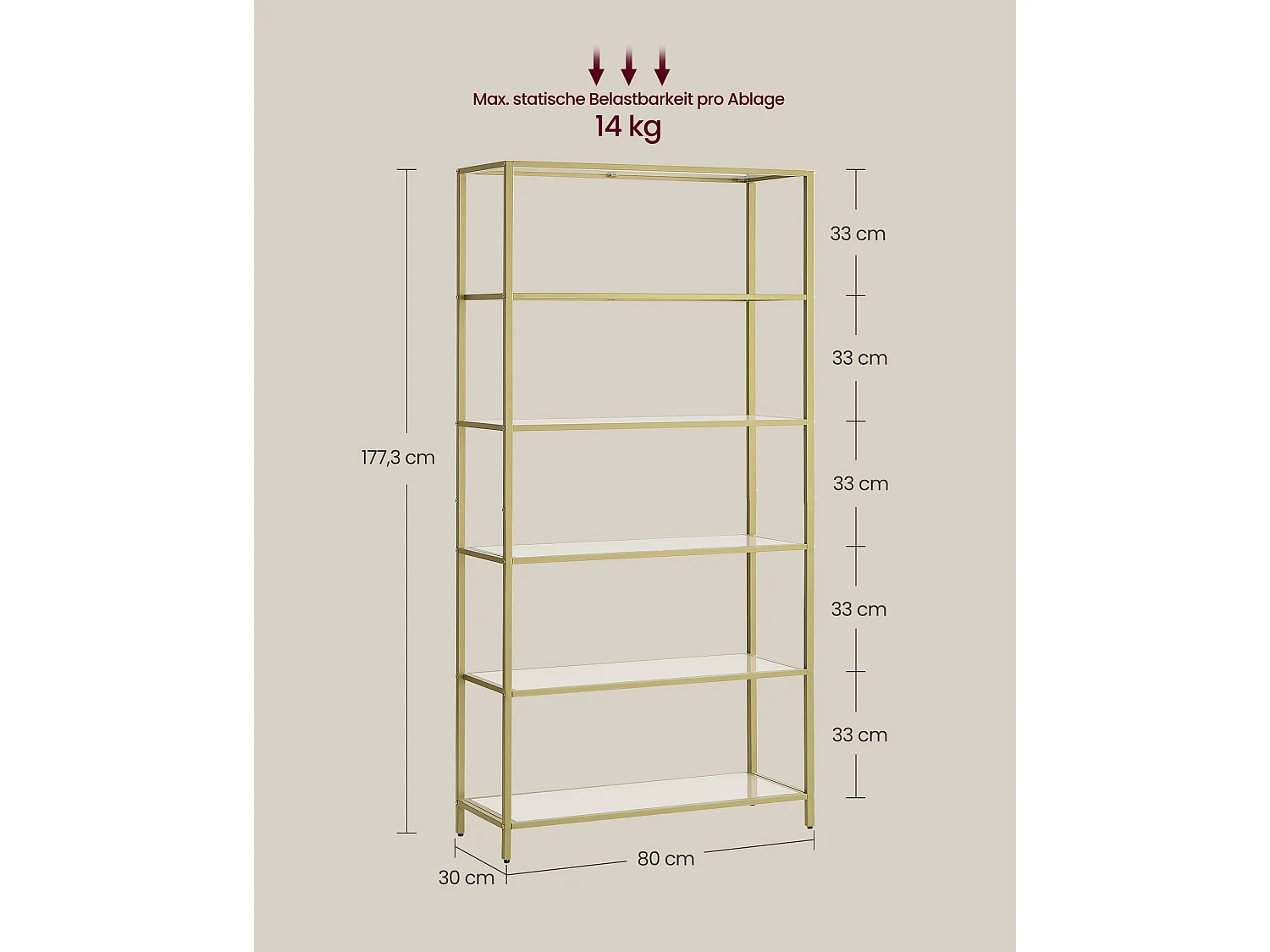 VASAGLE Bookcase, 6-Tier Bookshelf, Slim Shelving Unit for Bedroom, Bathroom, Home Office, Tempered Glass, Steel Frame