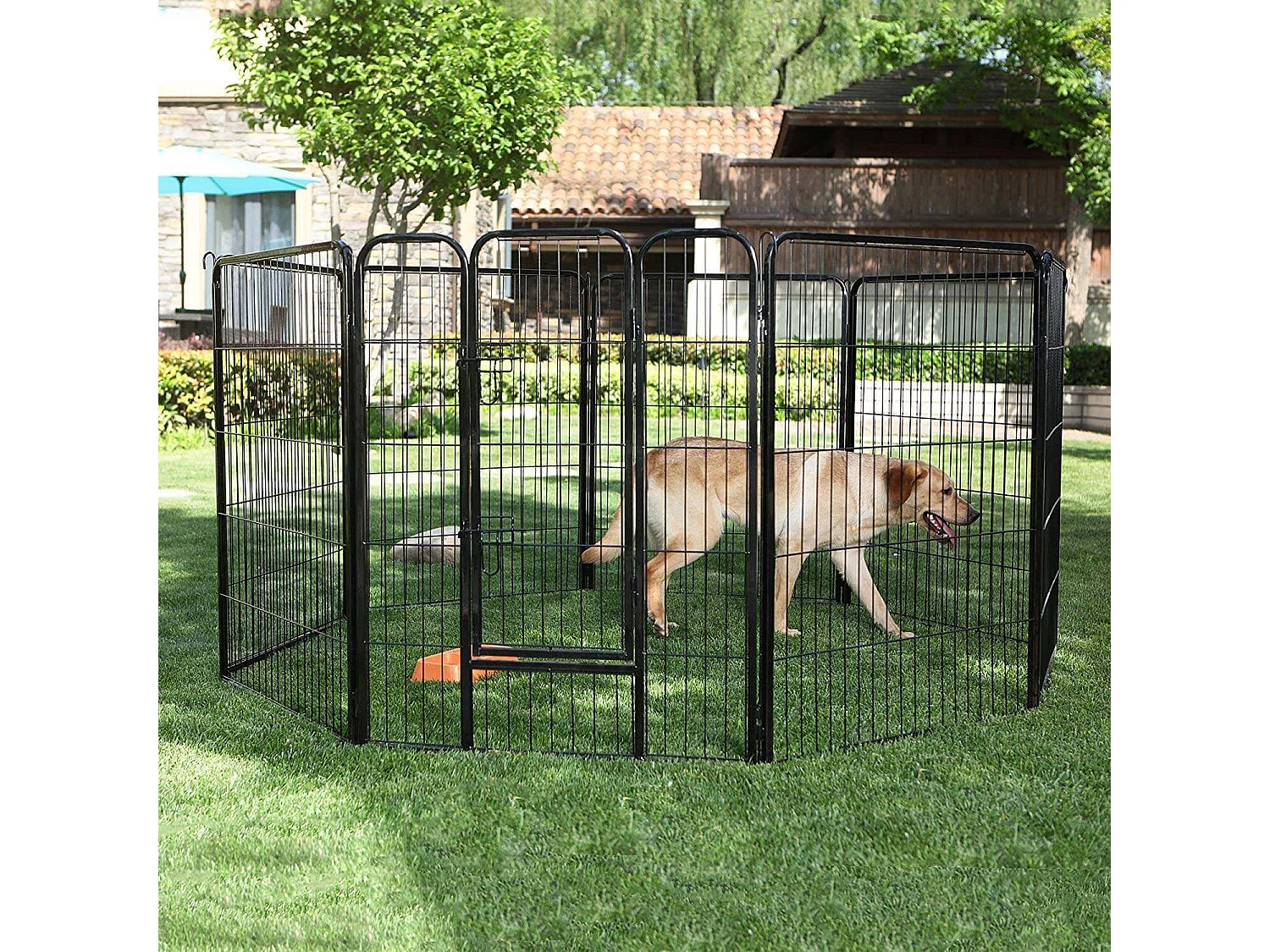 FEANDREA 8-Panel Pet Playpen, Heave-Duty Dog Enclosure, 77 x 100 cm, Black PPK81H