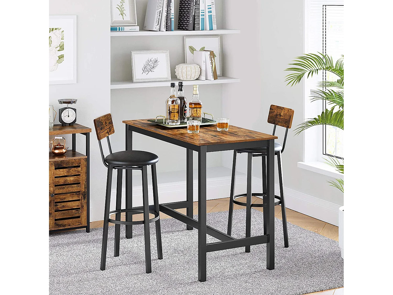 VASAGLE Sæt med 2 barstole 39 x 39 x 100 cm med fodstøtte PU-betræk Nem montering til spisestue, køkken og bar Vintage Brown Black LBC069B81V1