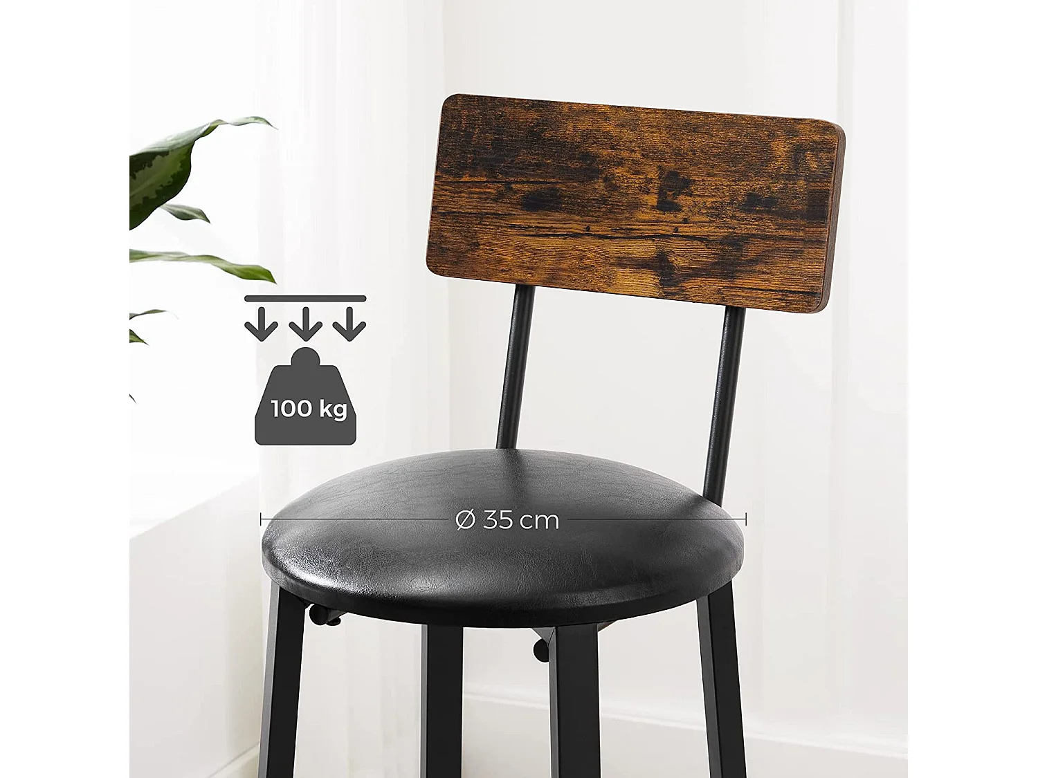 VASAGLE Sæt med 2 barstole 39 x 39 x 100 cm med fodstøtte PU-betræk Nem montering til spisestue, køkken og bar Vintage Brown Black LBC069B81V1