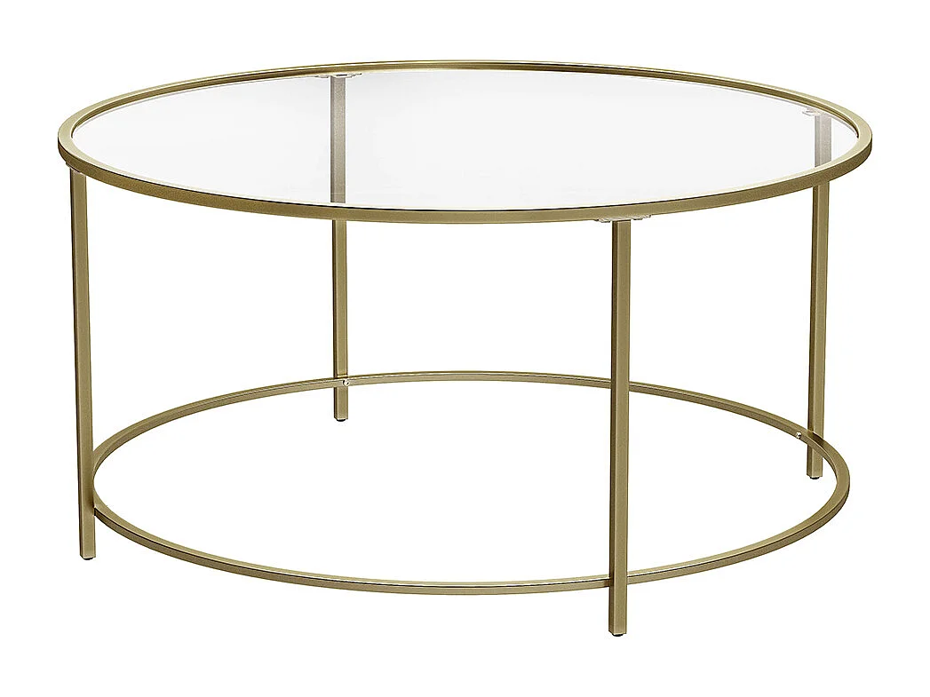 VASAGLE Runder Couchtisch, Glastisch mit Stahlgestell, Wohnzimmertisch, Sofatisch, gehärtetes Glas, Gold LGT21G