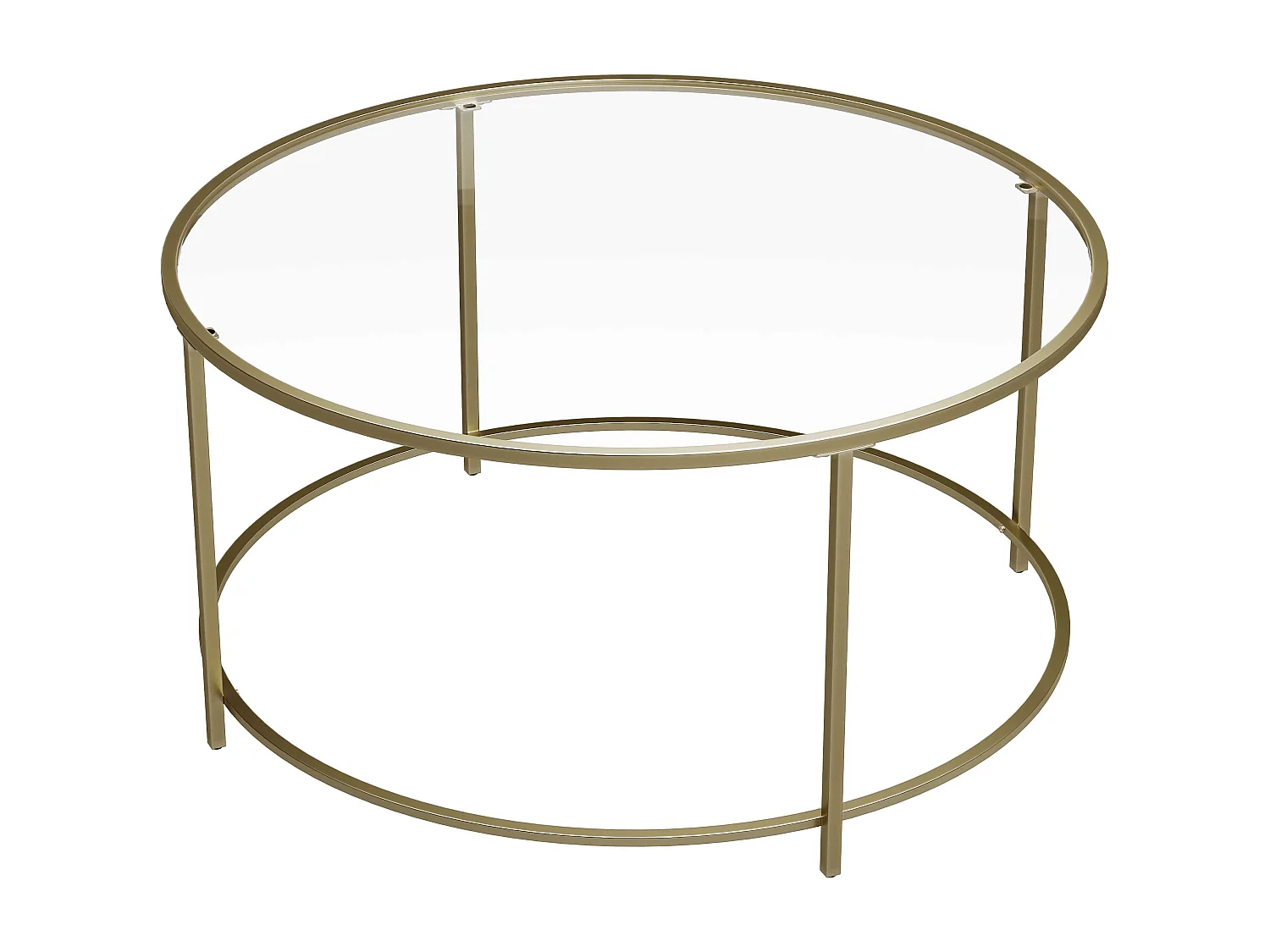 VASAGLE Runder Couchtisch, Glastisch mit Stahlgestell, Wohnzimmertisch, Sofatisch, gehärtetes Glas, Gold LGT21G