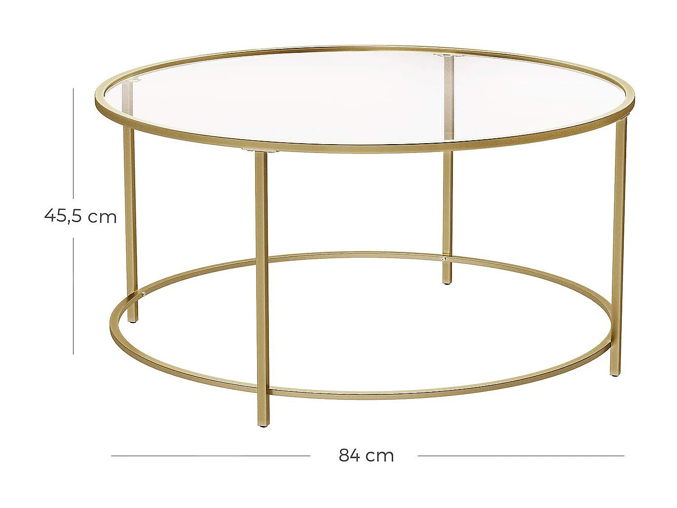 VASAGLE Runder Couchtisch, Glastisch mit Stahlgestell, Wohnzimmertisch, Sofatisch, gehärtetes Glas, Gold LGT21G