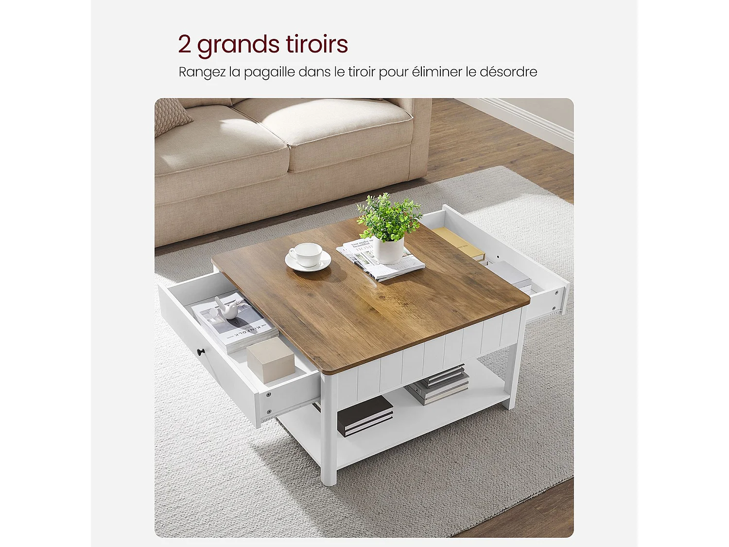 Coffee table with 2 drawers