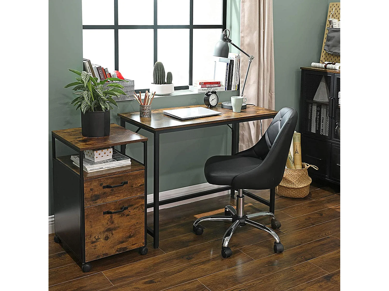 Computerbord, skrivebord, lille kontorbord, 50 x 100 x 75 cm, studie, hjemmekontor, enkel montering, stål, industrielt design, rustik brun og sort LWD41XV1
