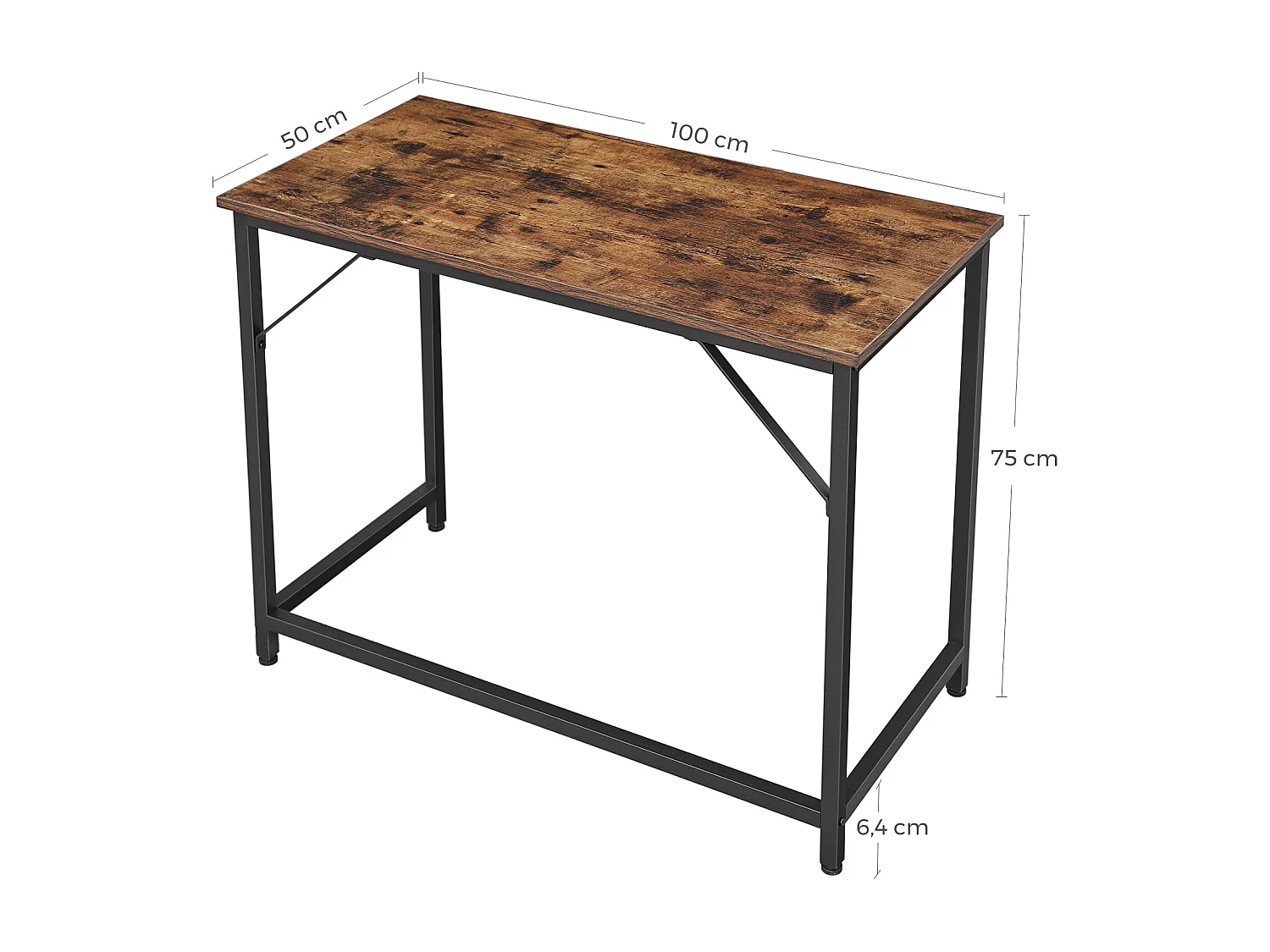 Computerbord, skrivebord, lille kontorbord, 50 x 100 x 75 cm, studie, hjemmekontor, enkel montering, stål, industrielt design, rustik brun og sort LWD41XV1