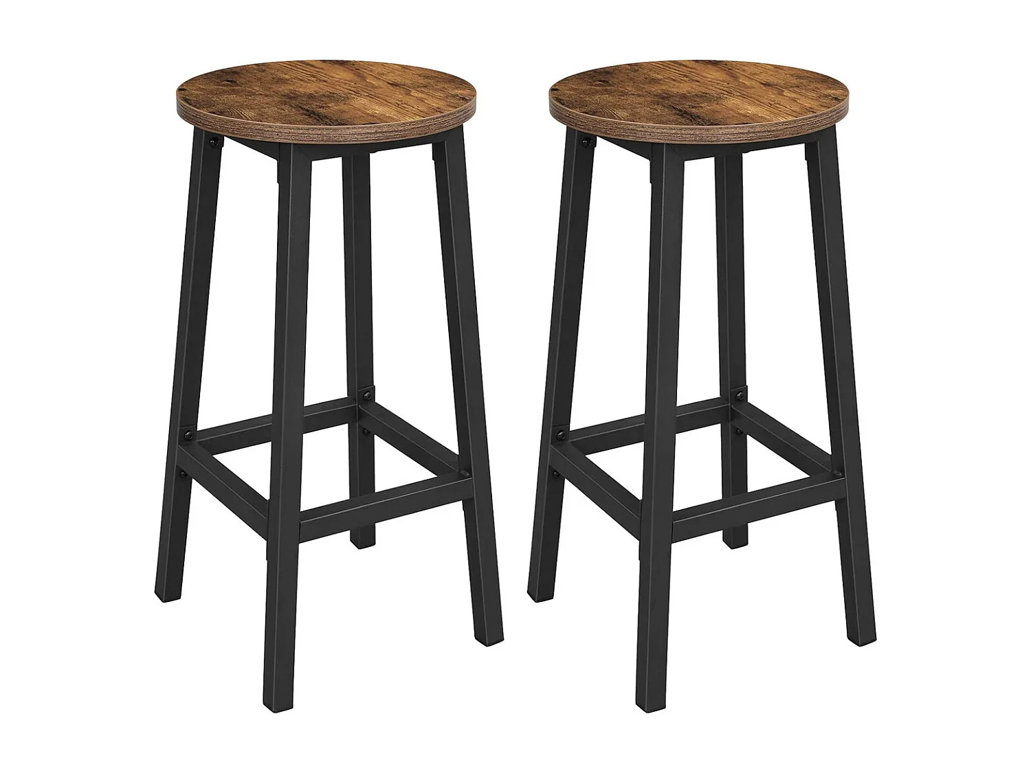 VASAGLE sæt med 2 barstole, høje køkkenstole, robust stålramme, 65 cm høj, nem montering, industriel stil, rustik brun og sort LBC32X