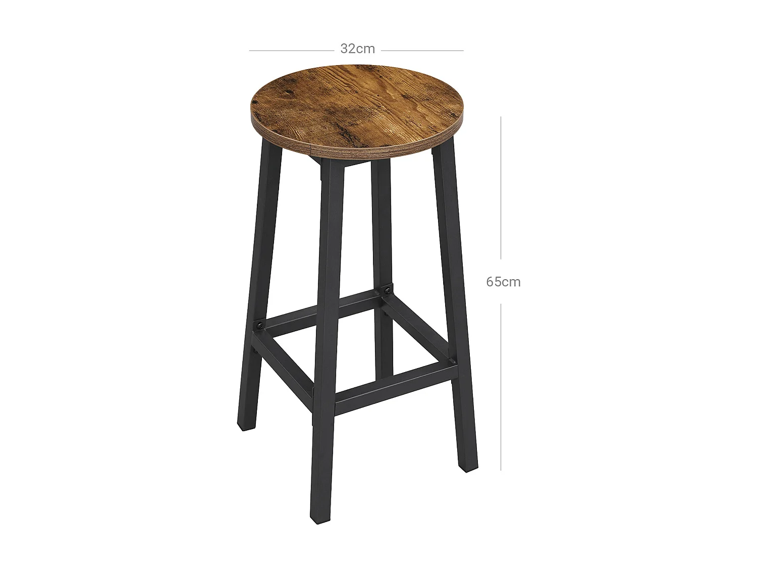 VASAGLE sæt med 2 barstole, høje køkkenstole, robust stålramme, 65 cm høj, nem montering, industriel stil, rustik brun og sort LBC32X