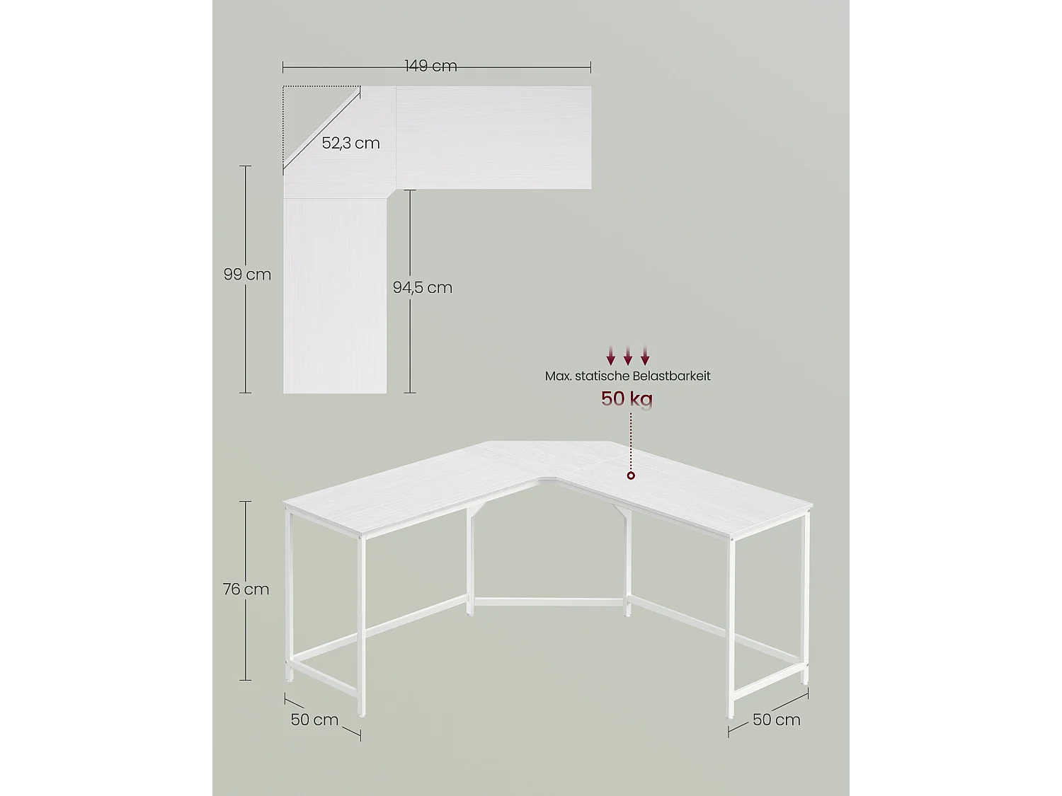L-formet skrivebord 149 x 149 x 76 cm pladsbesparende