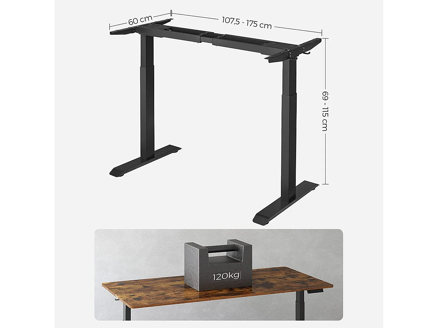 SONGMICS Double Motor Table Frame Height Adjustable Black