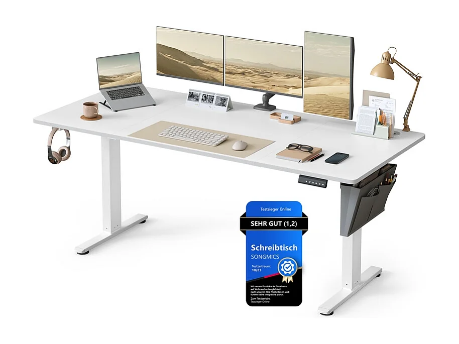 Højdejusterbart elektrisk skrivebord 180 x 80 cm skyhvid