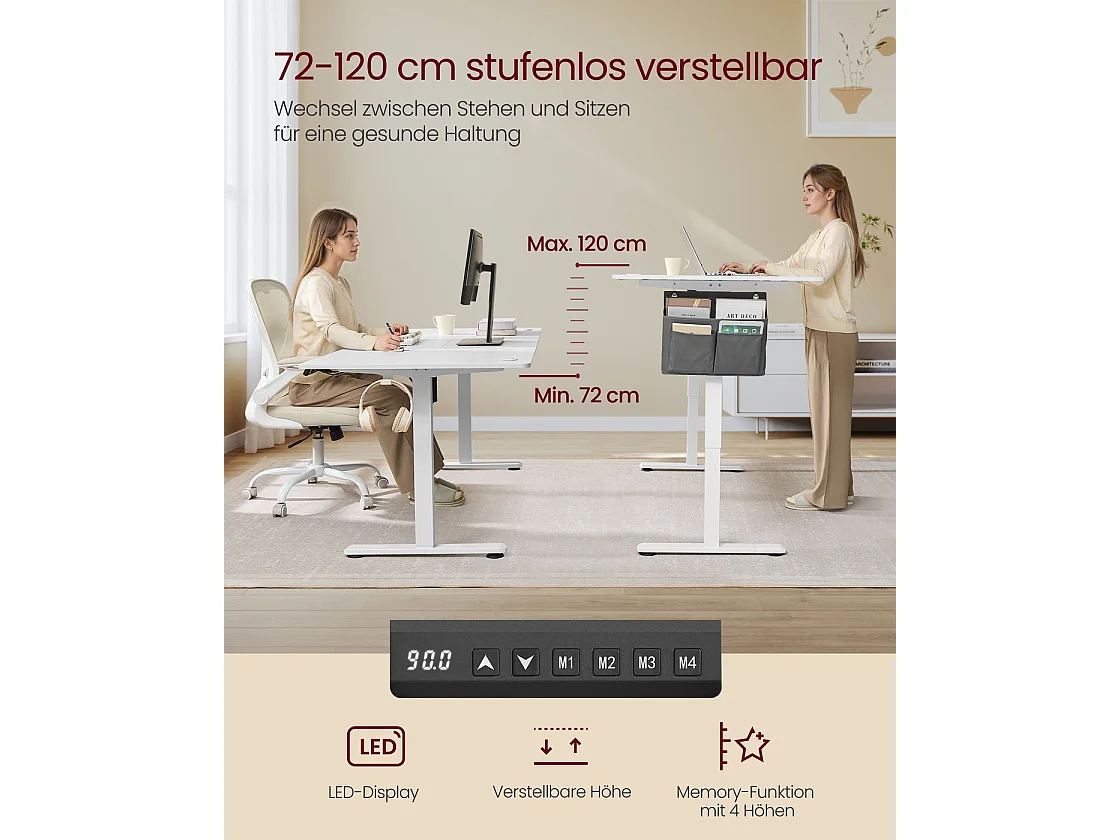 Højdejusterbart elektrisk skrivebord 180 x 80 cm skyhvid