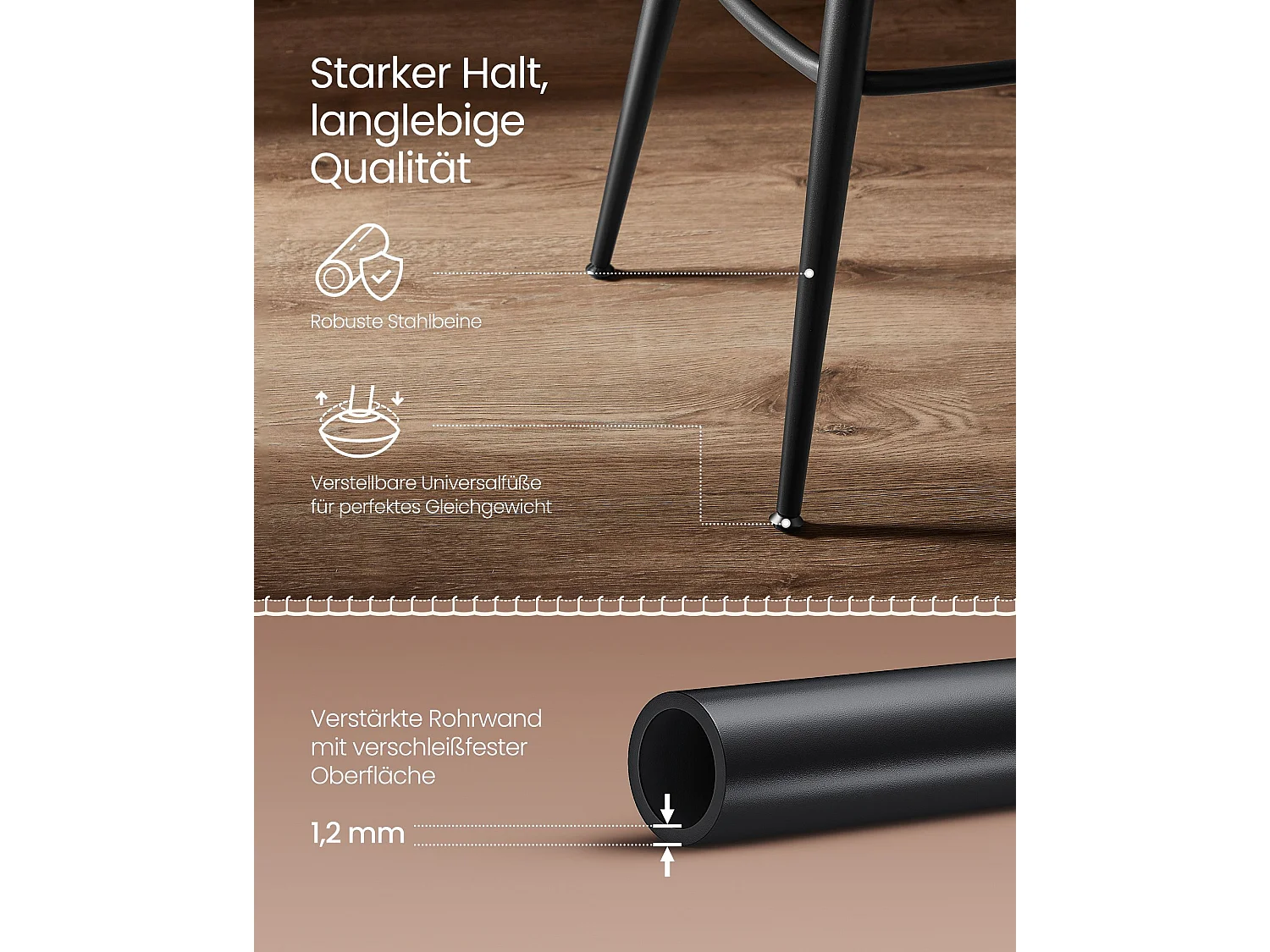VASAGLE EKHO Collection - Barstole Sæt med 2 drejelige barstole med ryglæn Kunstlæder med syninger Mid-Century Modern Style 76cm høj Køkken Hjem Bar Karamelbrun