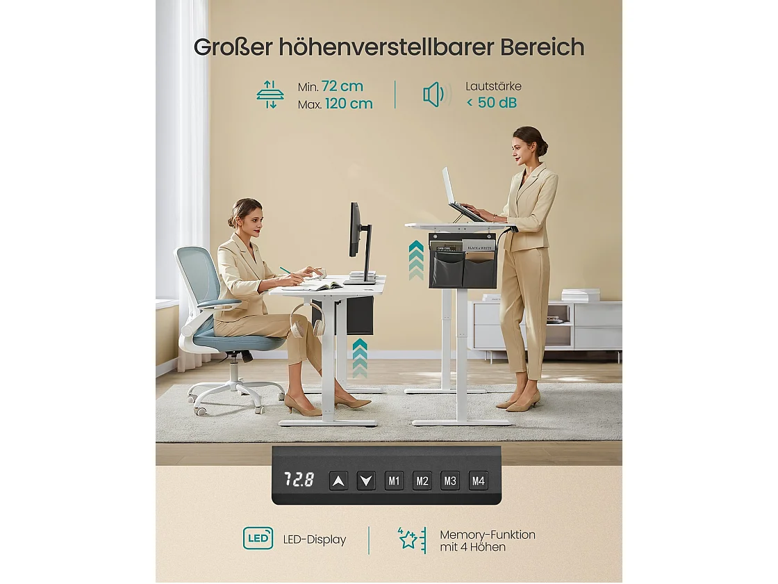Højdejusterbart elektrisk skrivebord 70 x 160 x (72-120) cm