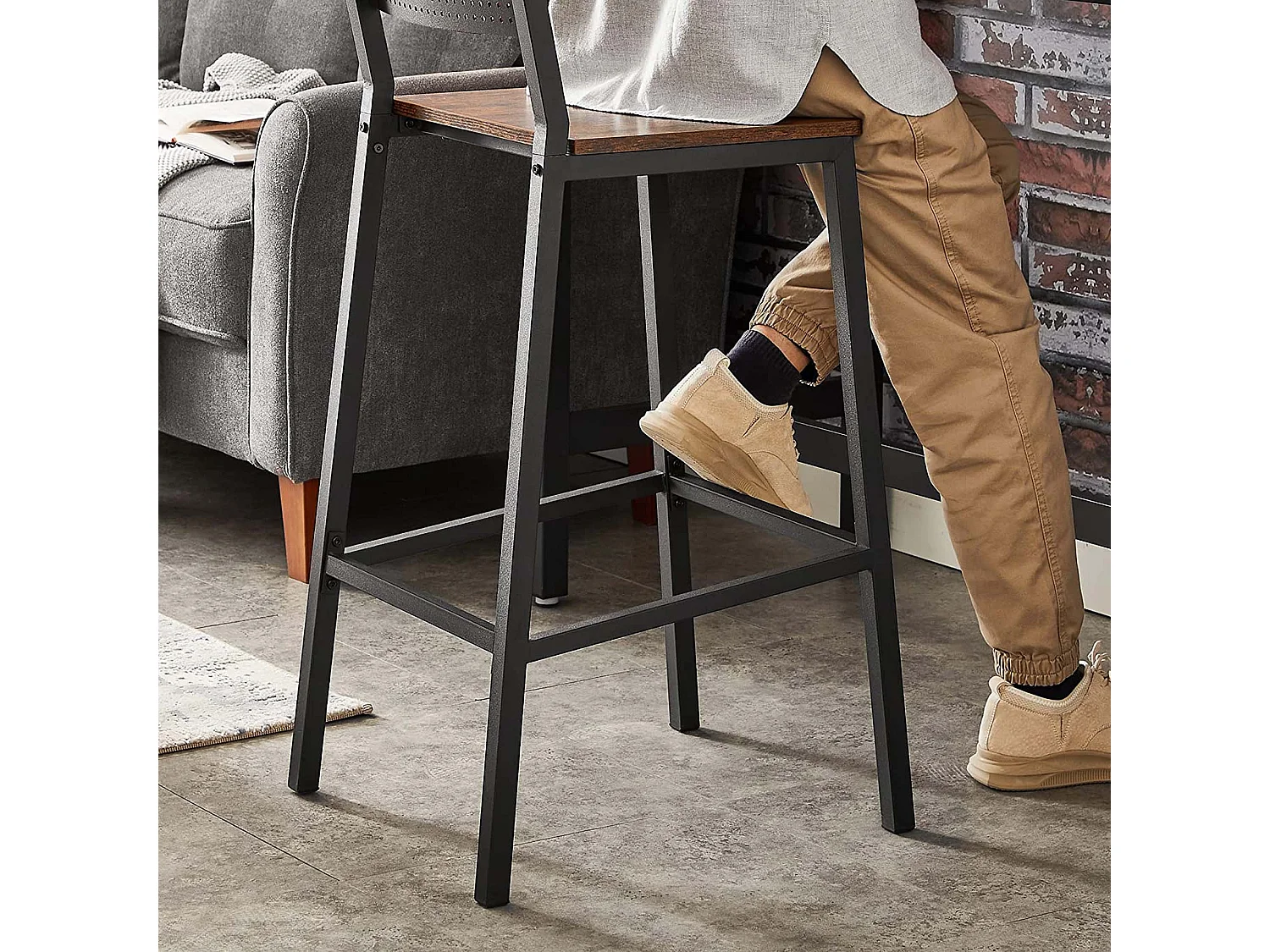 VASAGLE Barstol, barstol, køkkenstol, køkkenstol, stue, spisestue, industrielt design, vintage brun/sort LBC070B01