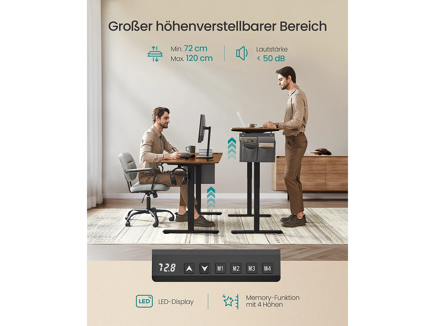 Height-adjustable electric desk 60 x 120 x (72-120) cm