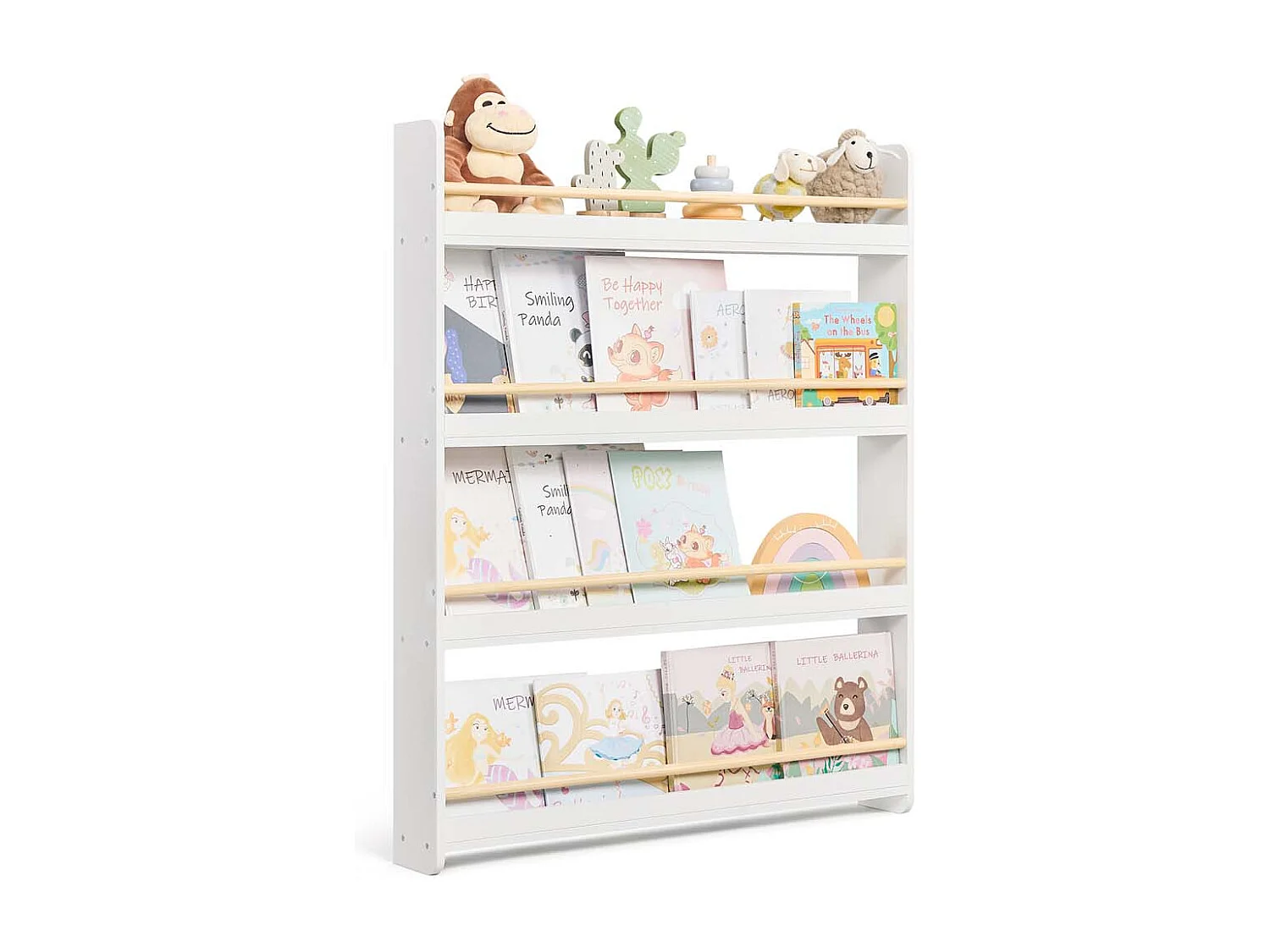 Bookcase for children's room with 4 levels white-natural colored