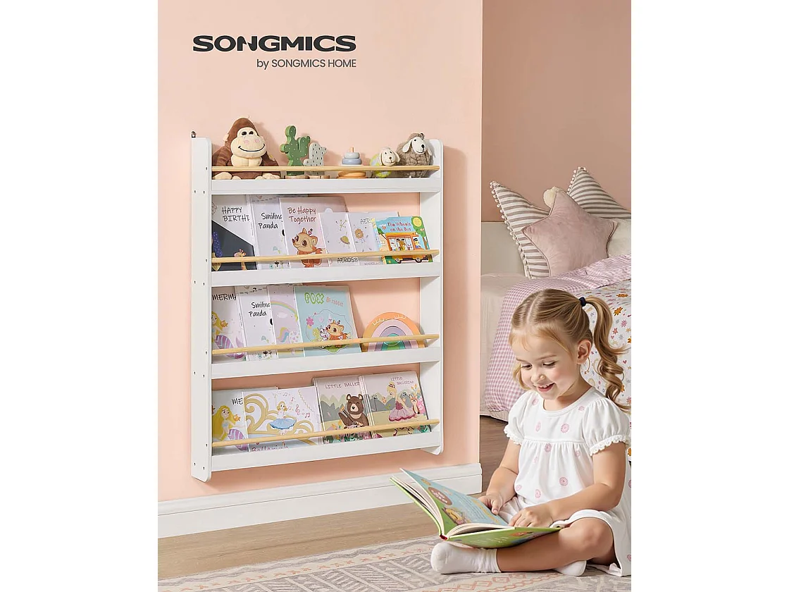 Bookcase for children's room with 4 levels white-natural colored
