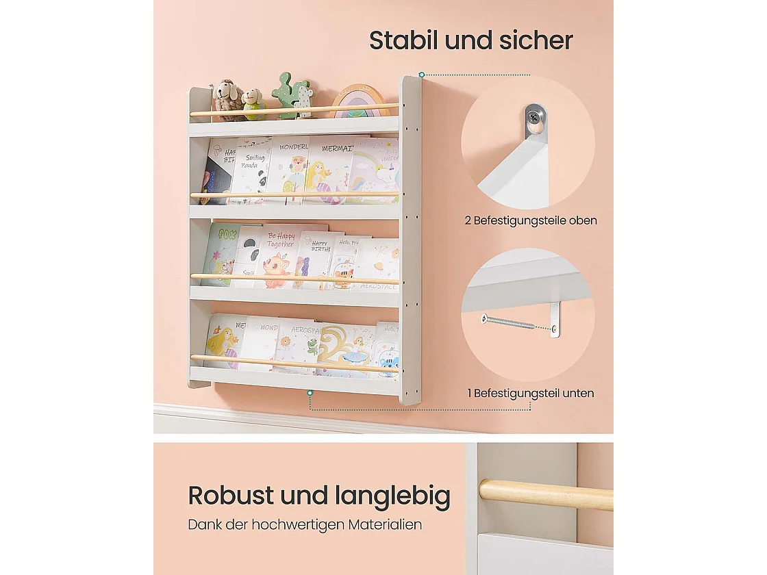 Bookcase for children's room with 4 levels white-natural colored