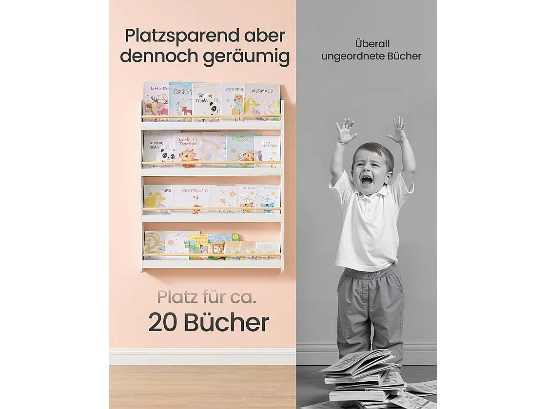 Bookcase for children's room with 4 levels white-natural colored