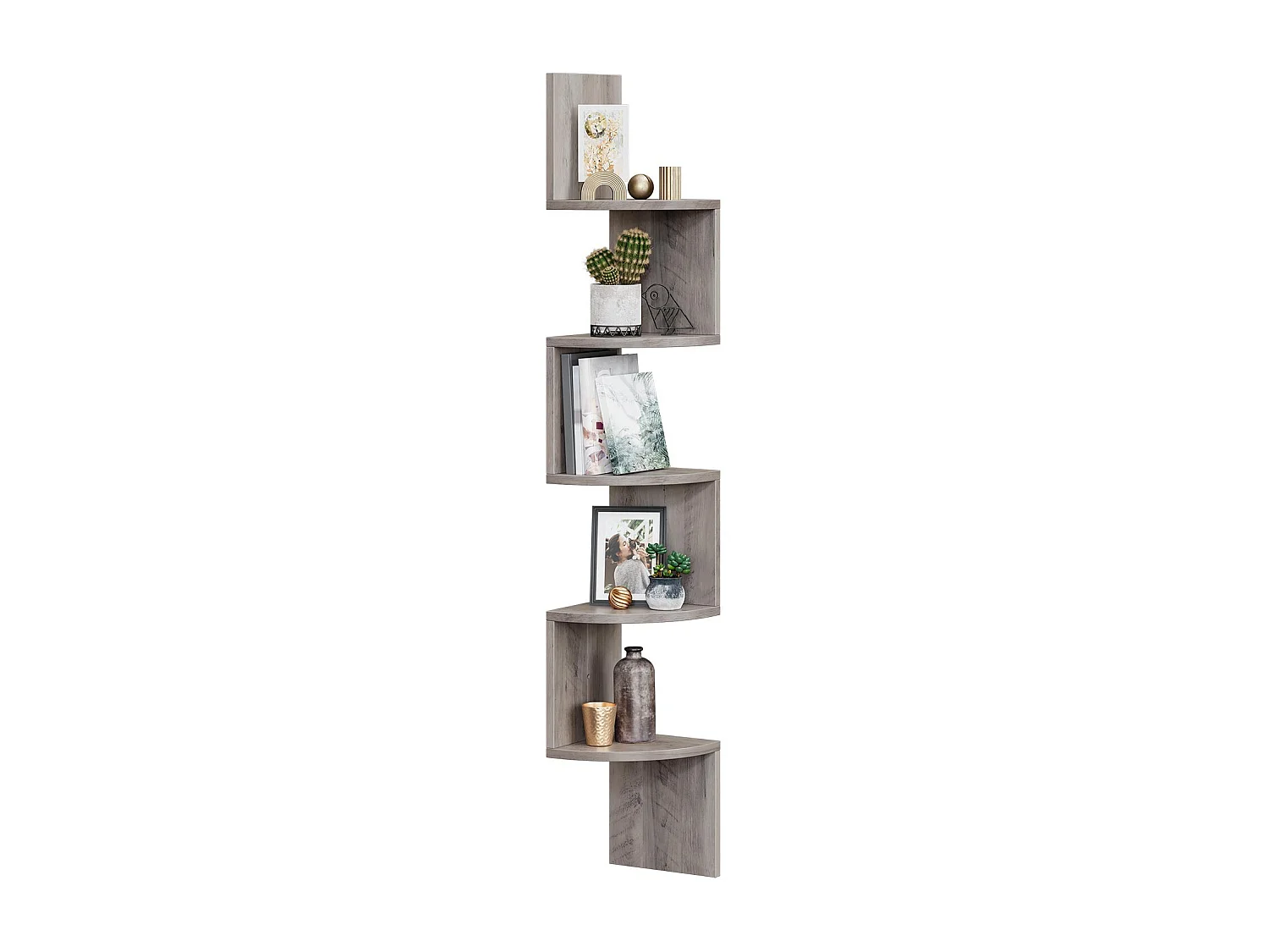 VASAGLE Hjørnehylde, 5-lags flydende væghylde med zigzag-design, boghylde, Greige LBC020M01