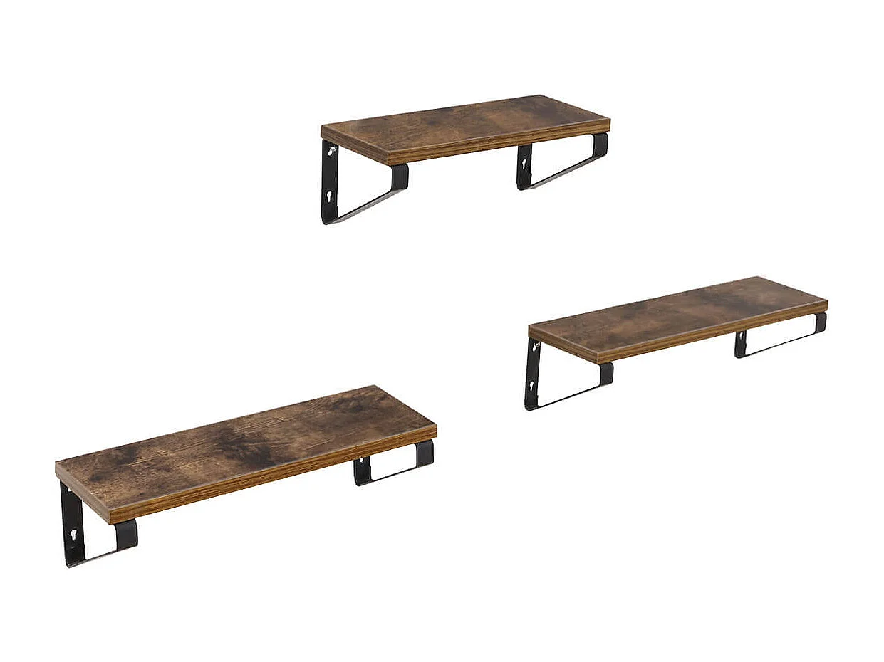 VASAGLE Wandregale, Industrielles Schweberegal zur Wandmontage, 3er Set, Stabiler Ständer für Wohnzimmer, Bad, Küche, Rustikal Braun LWS33BX