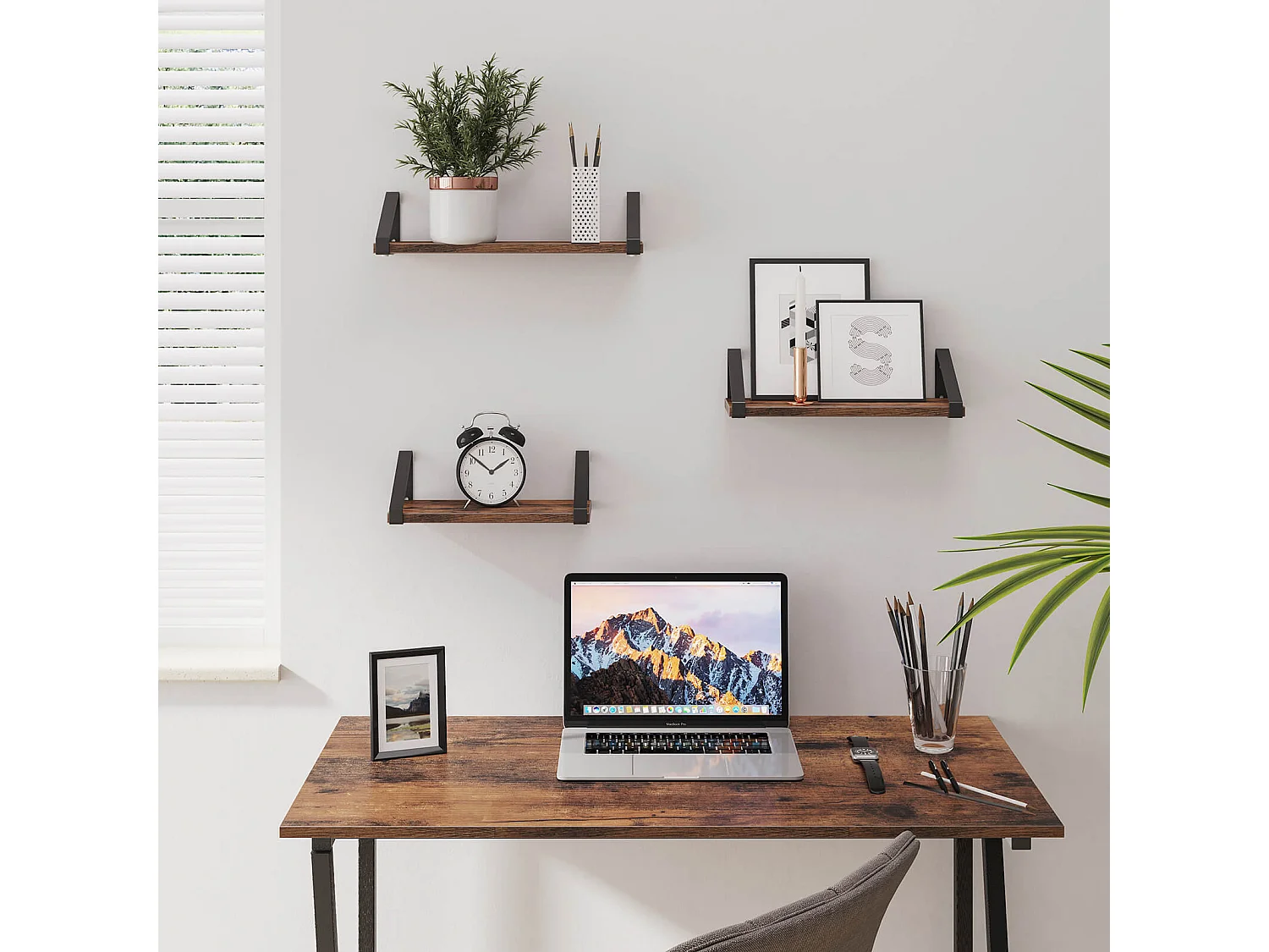 VASAGLE Wandregale, Industrielles Schweberegal zur Wandmontage, 3er Set, Stabiler Ständer für Wohnzimmer, Bad, Küche, Rustikal Braun LWS33BX