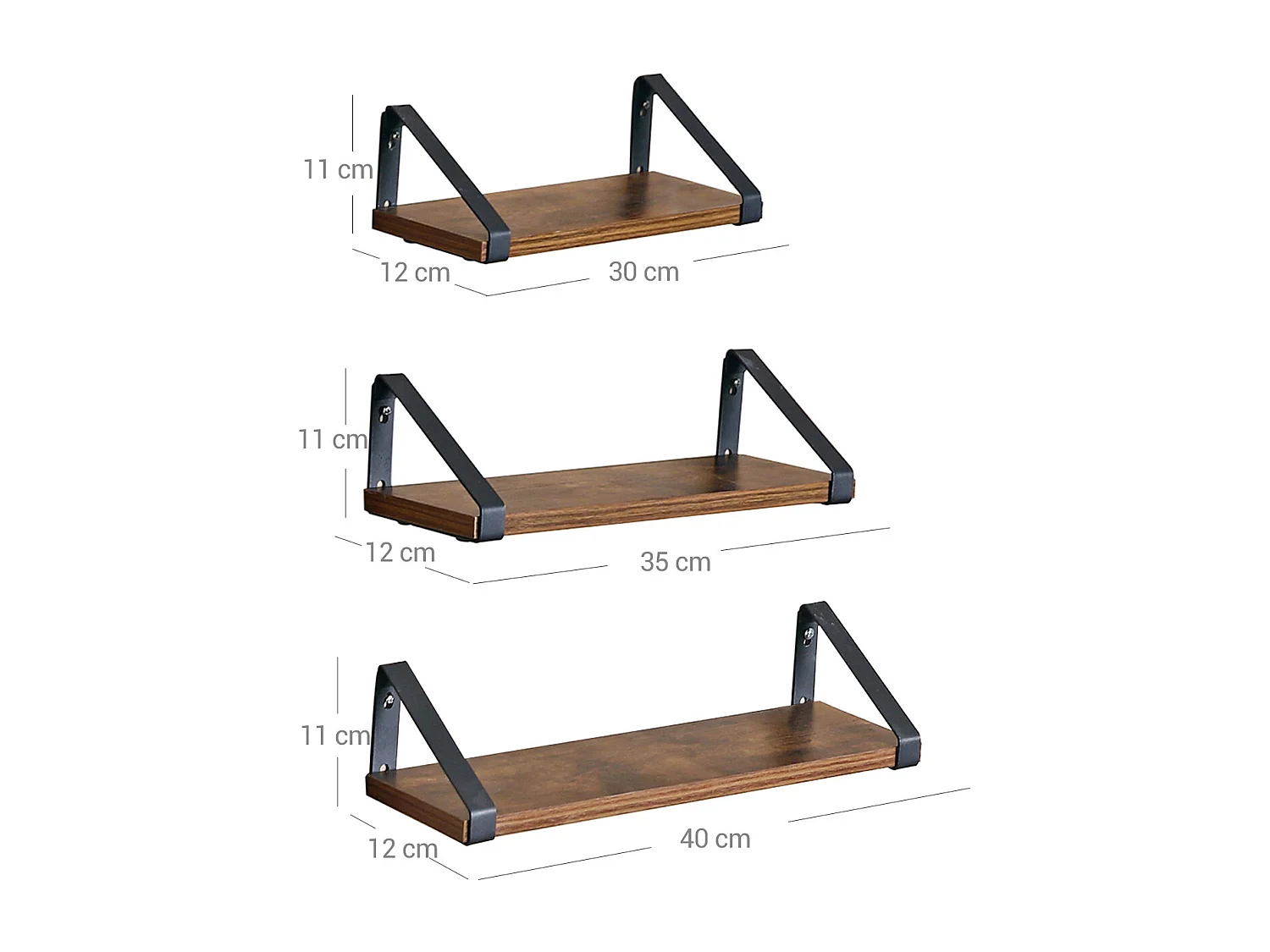 VASAGLE Wandregale, Industrielles Schweberegal zur Wandmontage, 3er Set, Stabiler Ständer für Wohnzimmer, Bad, Küche, Rustikal Braun LWS33BX