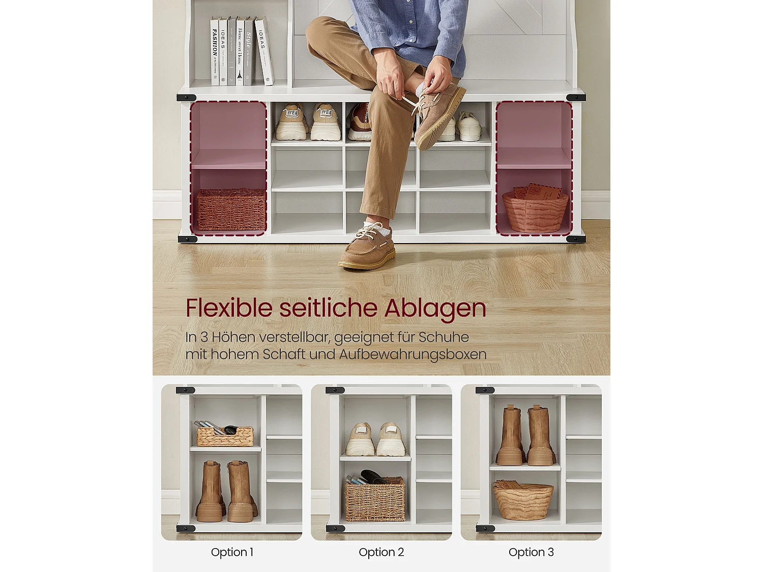 Portemanteau avec étagère à chaussures style campagnard blanc nuageux