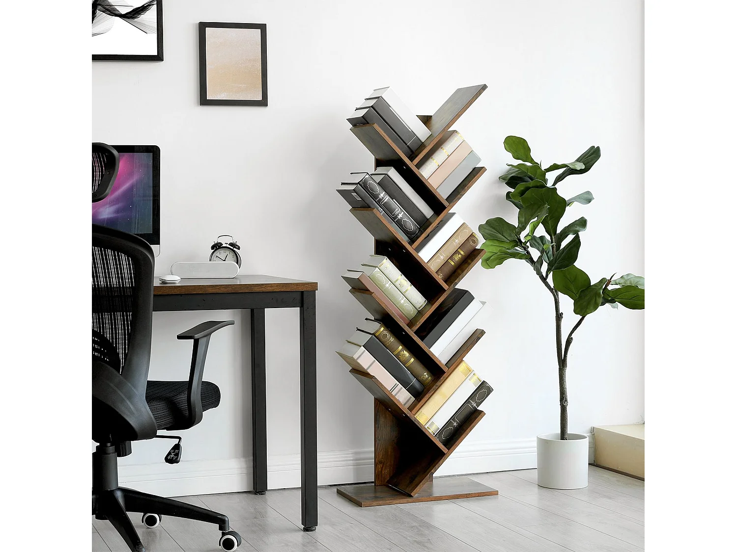 VASAGLE Tree Bookshelf, 8-etagers gulvstående bogreol med træhylder til stuen, hjemmekontoret, rustik brun LBC11BX