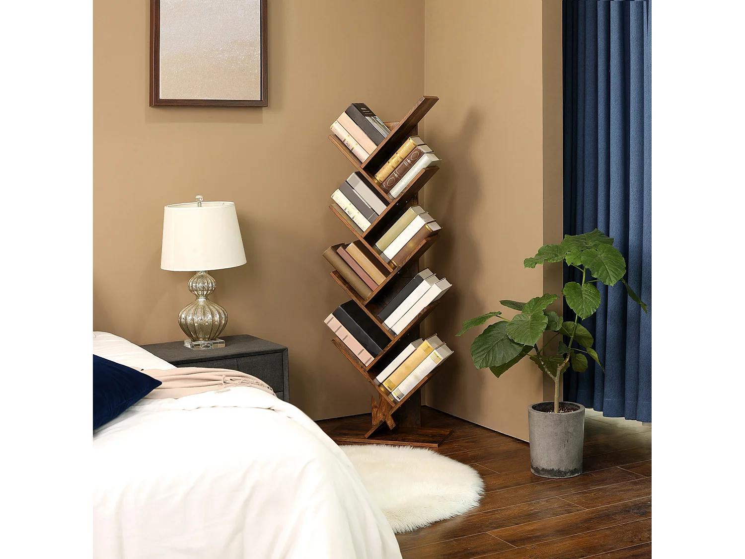 VASAGLE Tree Bookshelf, 8-etagers gulvstående bogreol med træhylder til stuen, hjemmekontoret, rustik brun LBC11BX